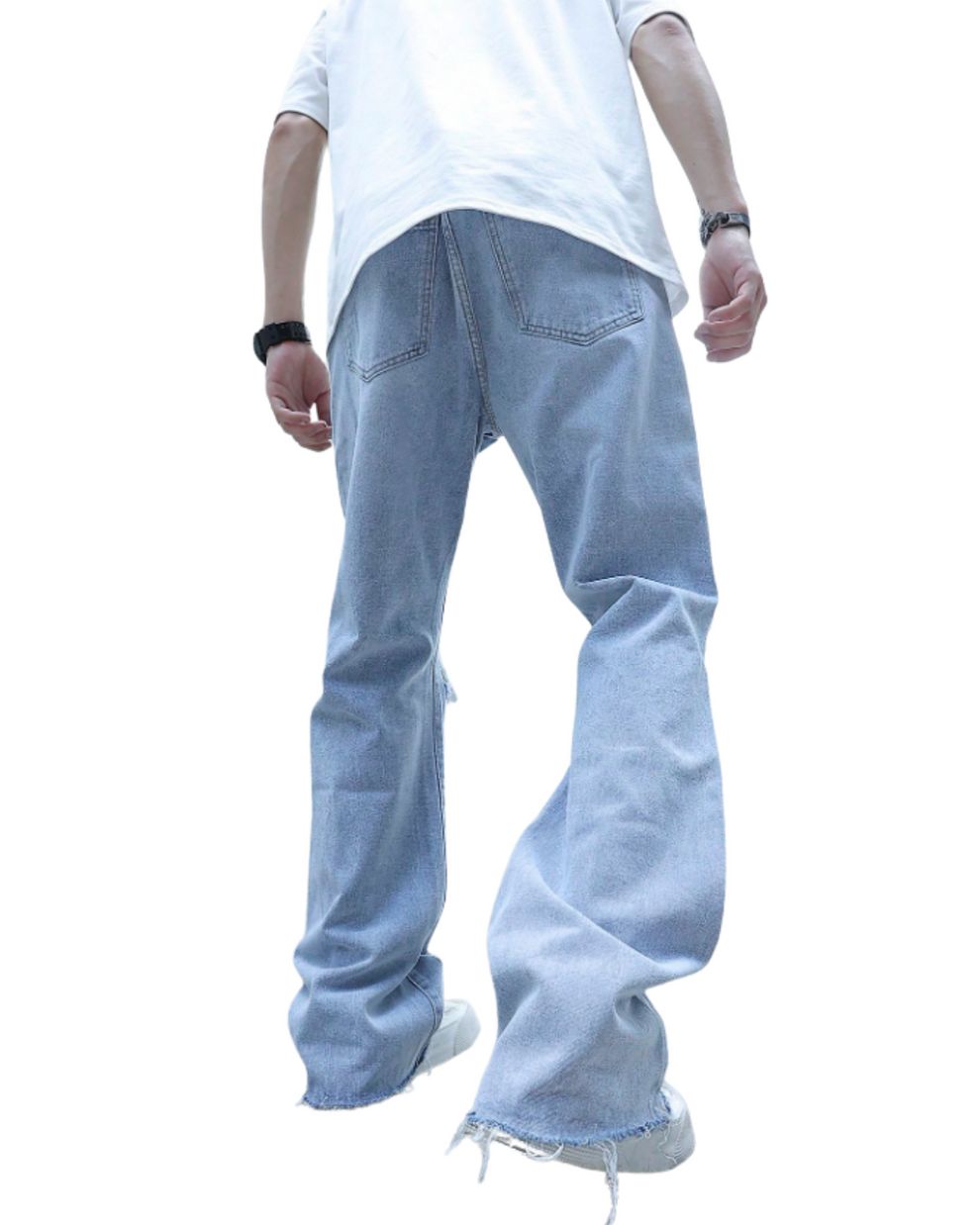 H_&M Manfinity EMRG Men Cut Out Raw Trim Loose Fit Jeans