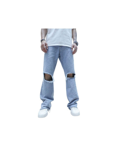 H_&M Manfinity EMRG Men Cut Out Raw Trim Loose Fit Jeans