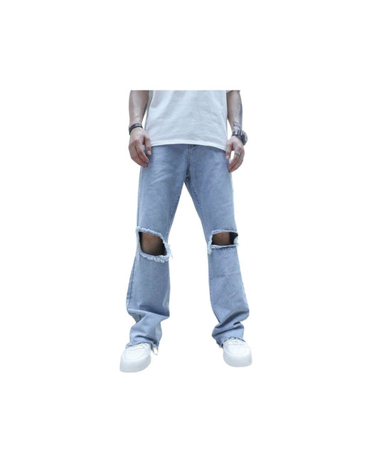 H_&M Manfinity EMRG Men Cut Out Raw Trim Loose Fit Jeans