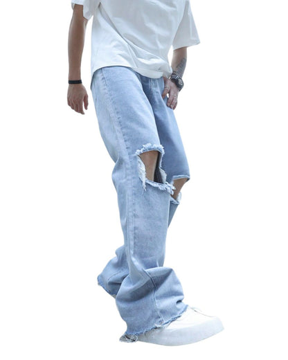 H_&M Manfinity EMRG Men Cut Out Raw Trim Loose Fit Jeans