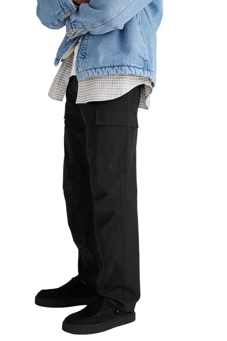 H_&M BLACK COTTON CARGO PANTS